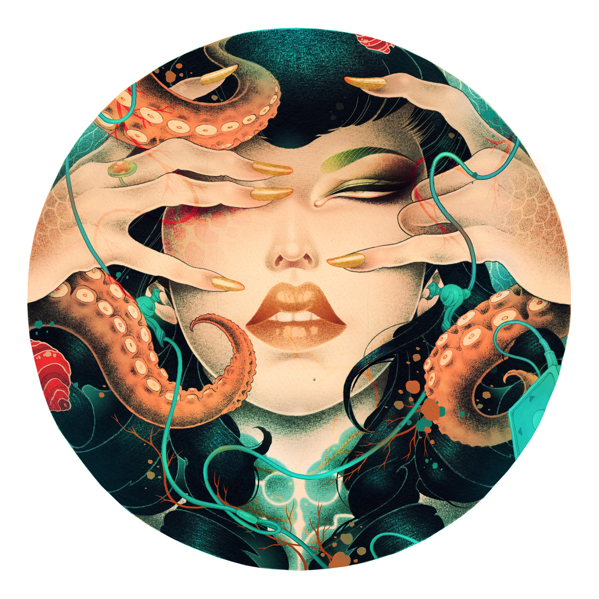 Octopus Woman Paintings Woman Holding Octopus, Acrylic Art Painting By